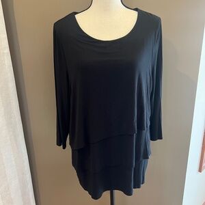 Chico's Black Supremely Soft Triple-layer Top, 3/4 Sleeve, Size Large, 2